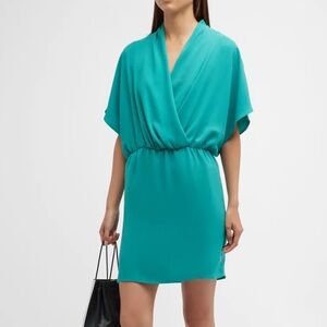 Trina Turk CONCOURSE Aqua Teal Mini Dress Faux Wrap Drape Size XL